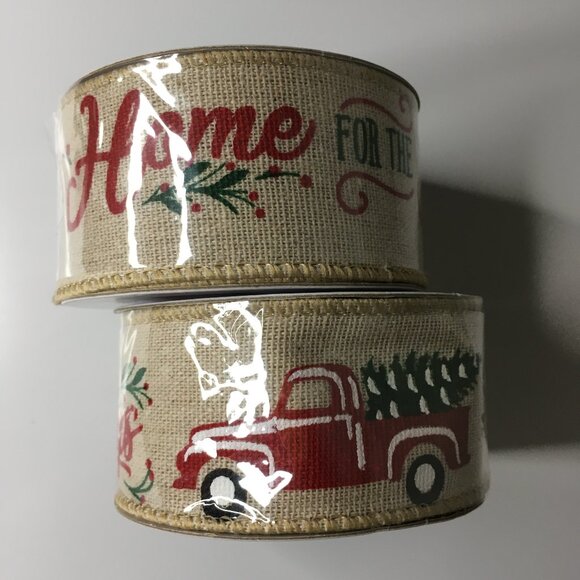 Home for the Holidays Red Truck Christmas Wired Ribbon 2 Rolls 1.5 in x 9 ft - Picture 1 of 12